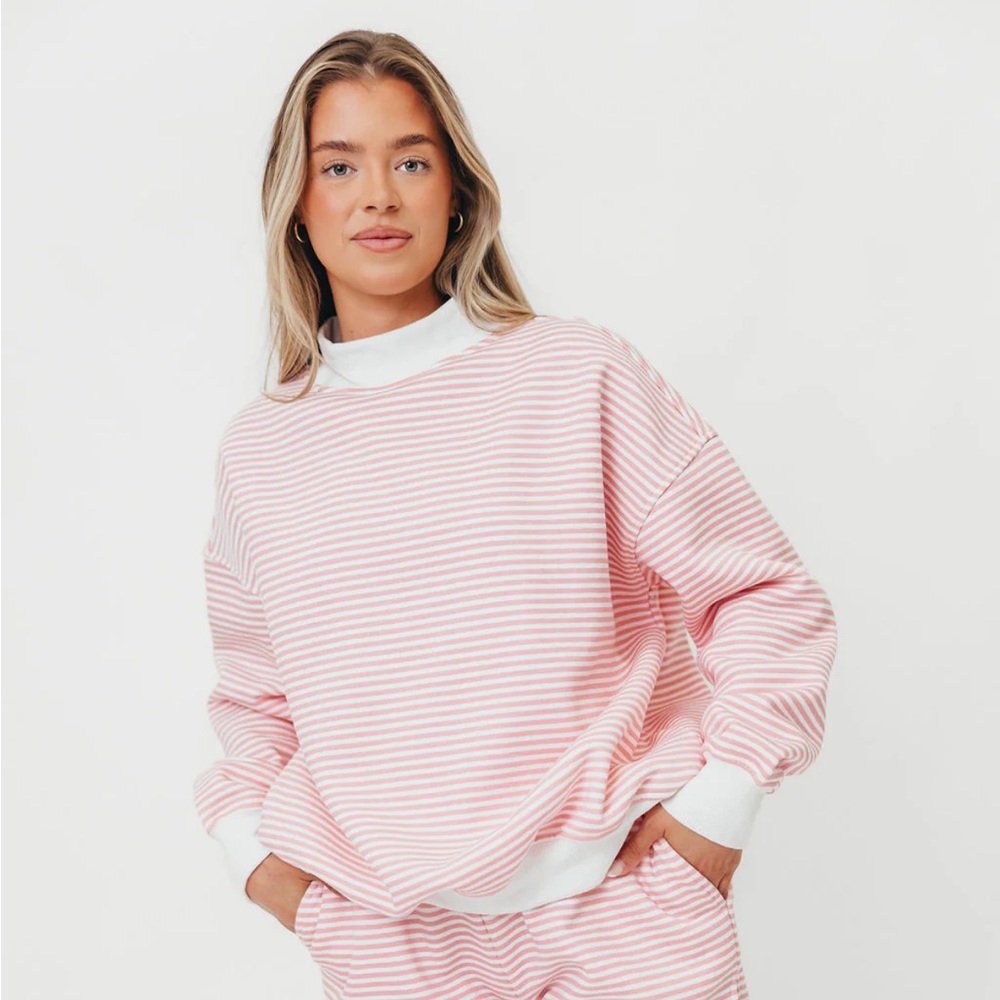 Worth Collective Pink and White Striped Sweatshirt
